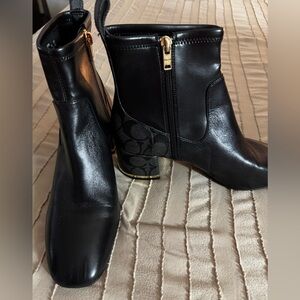 Coach Black Leather Ankle Booties with Gold Zipper